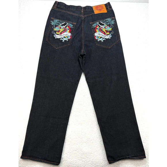 Y2K Ed Hardy x Christian Audigier Men's 35x32 Dragon Denim 2007 Baggy Jeans